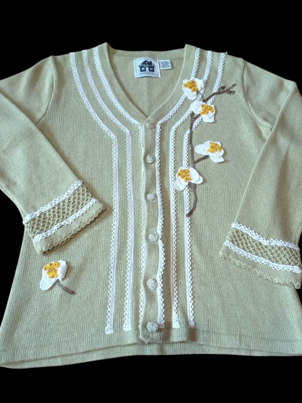 ORCHIDS & LACE Storybook Knits S M Cardigan Floral Sweater Excellent Condition!